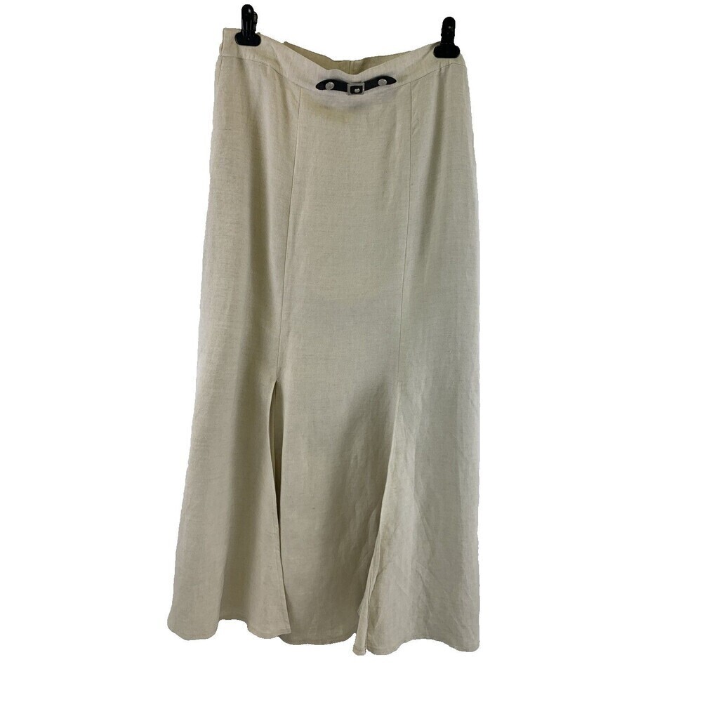 Landhaus C A Naturally Linen Maxi Skirt Slits Zip Tan Viscose Flare Womens US 14